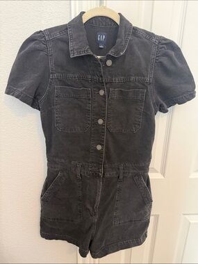 GAP Black Short-Sleeve Denim Romper